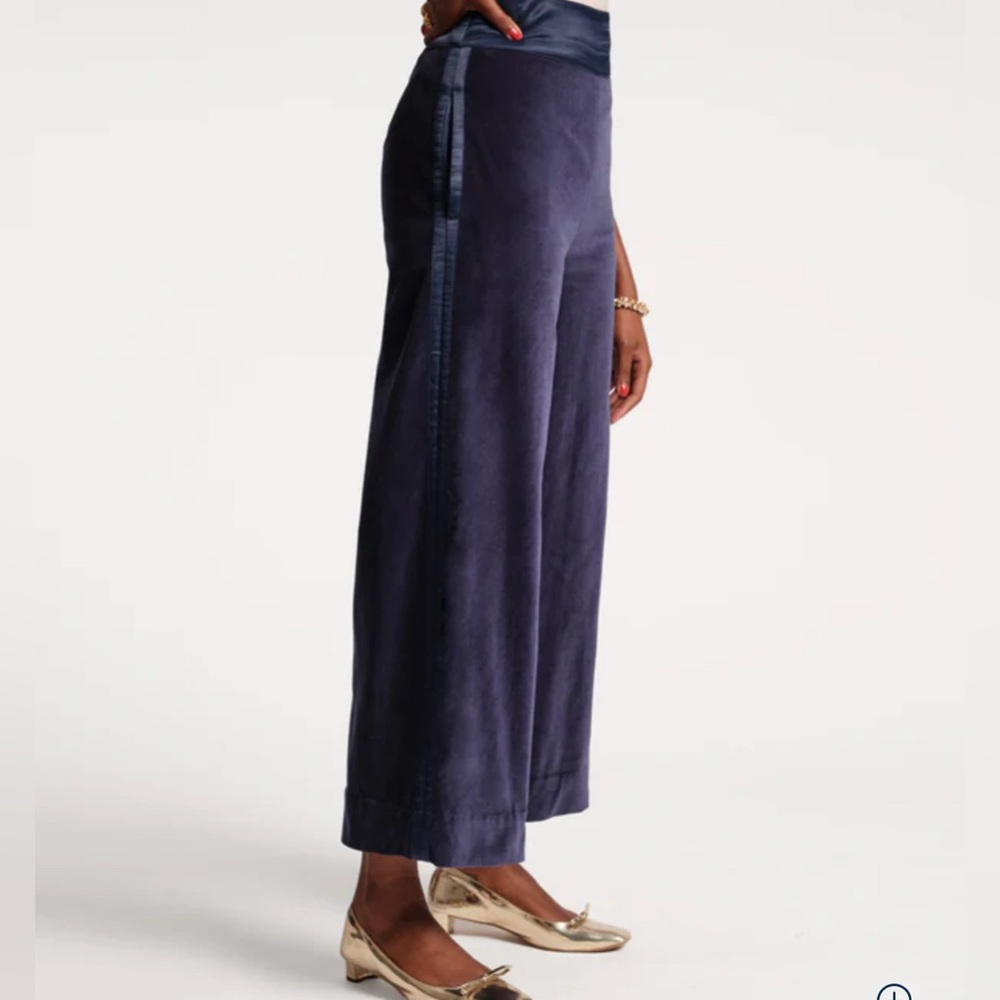NWT FRANCES VALENTINE Velvet‎ Tuxedo Pants Navy Blue Wide Leg Luxury 10